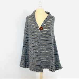 Handmade Crocheted Women’s Collared Cape Gray